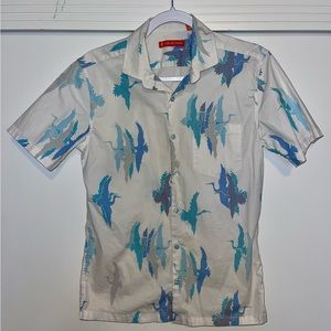 Tori Richard Short Sleeve Shirt with Pocket - Blue Cranes